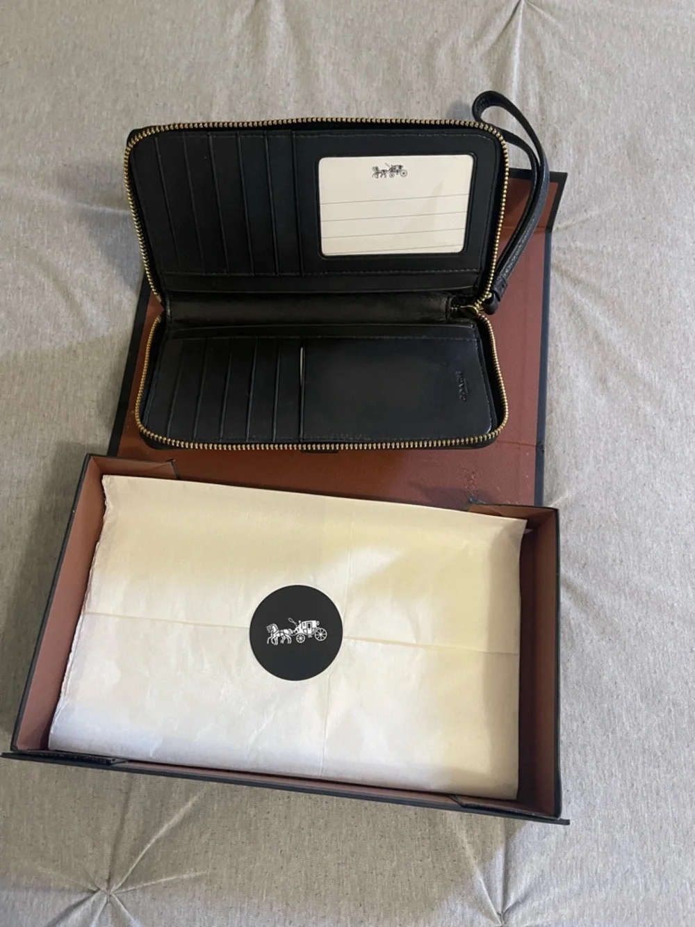 Coach Black Pebbled Leather Zip Wallet with Wristlet Strap - Picture 3 of 3
